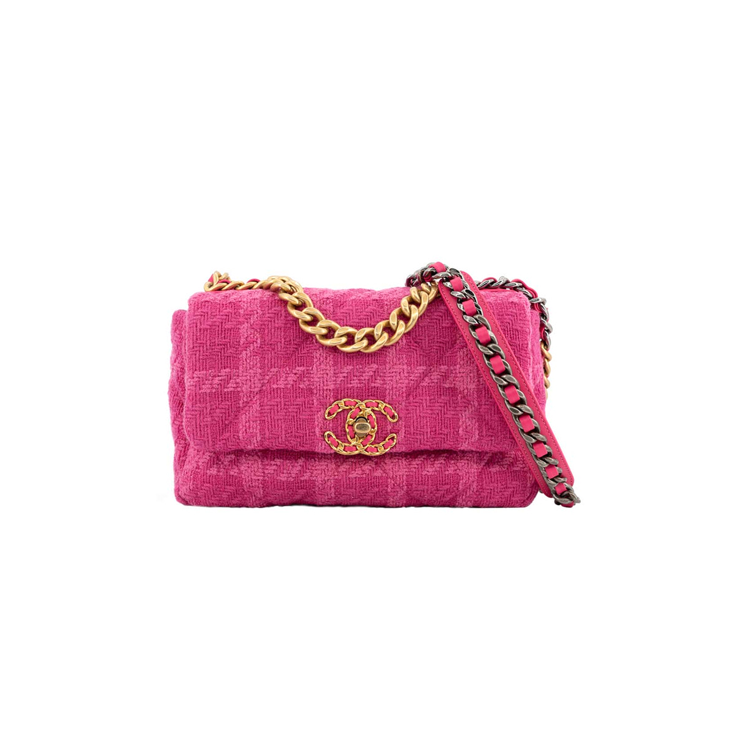 CHANEL 19 FLAP BAG TWEED QUILTED IN PINK WITH MIXED HARDWARE AS1160 (26*16*9cm)